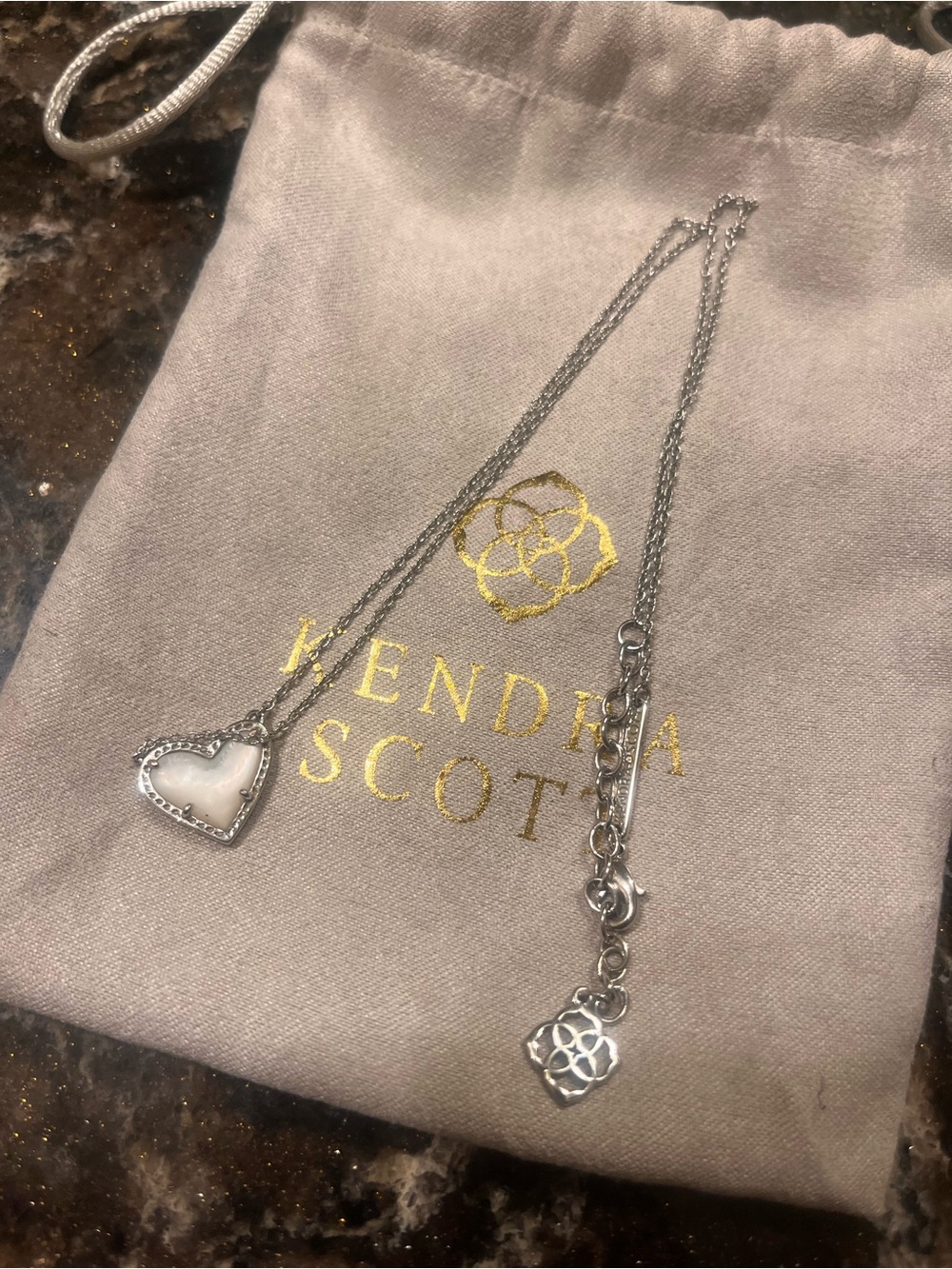 Kendra Scott Silver Heart Necklace with Mother-of-Pearl Inset